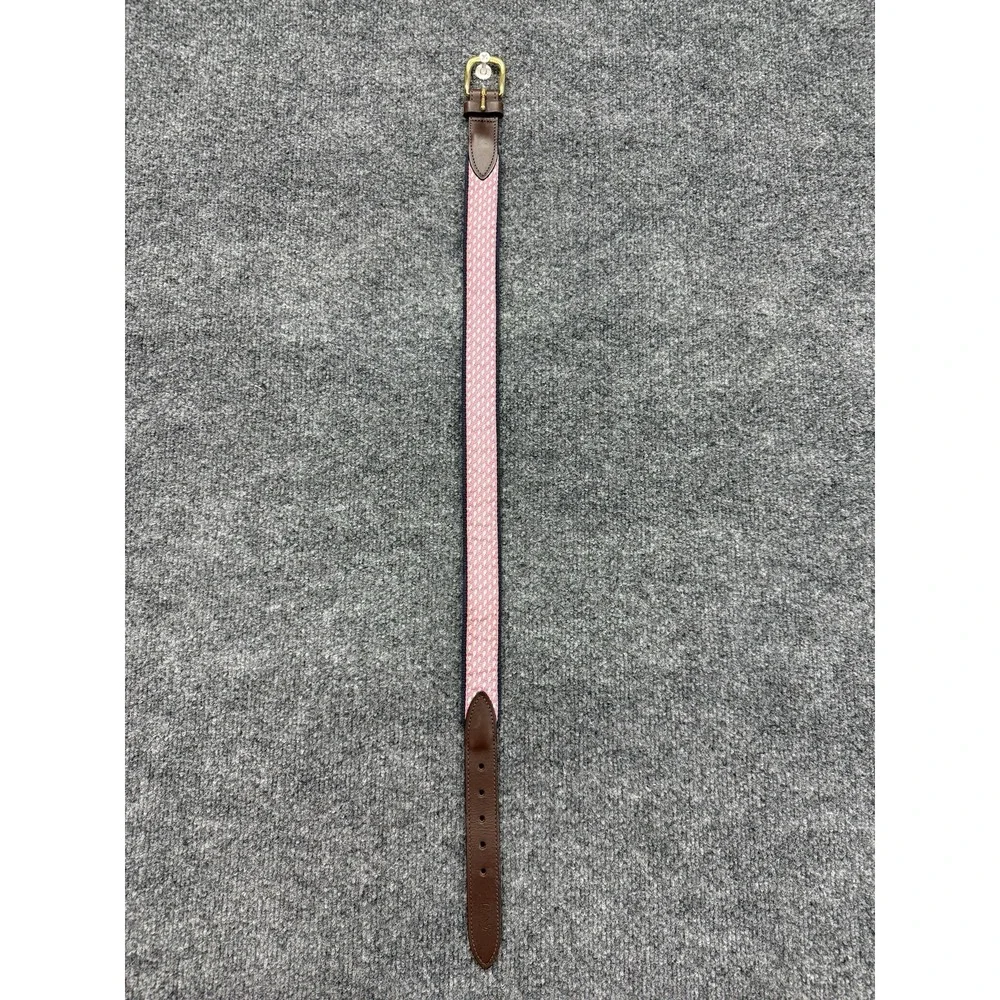 Vineyard Vines Kids Pink Whale Logo Canvas Leather Club Belt Navy Brown Size 24